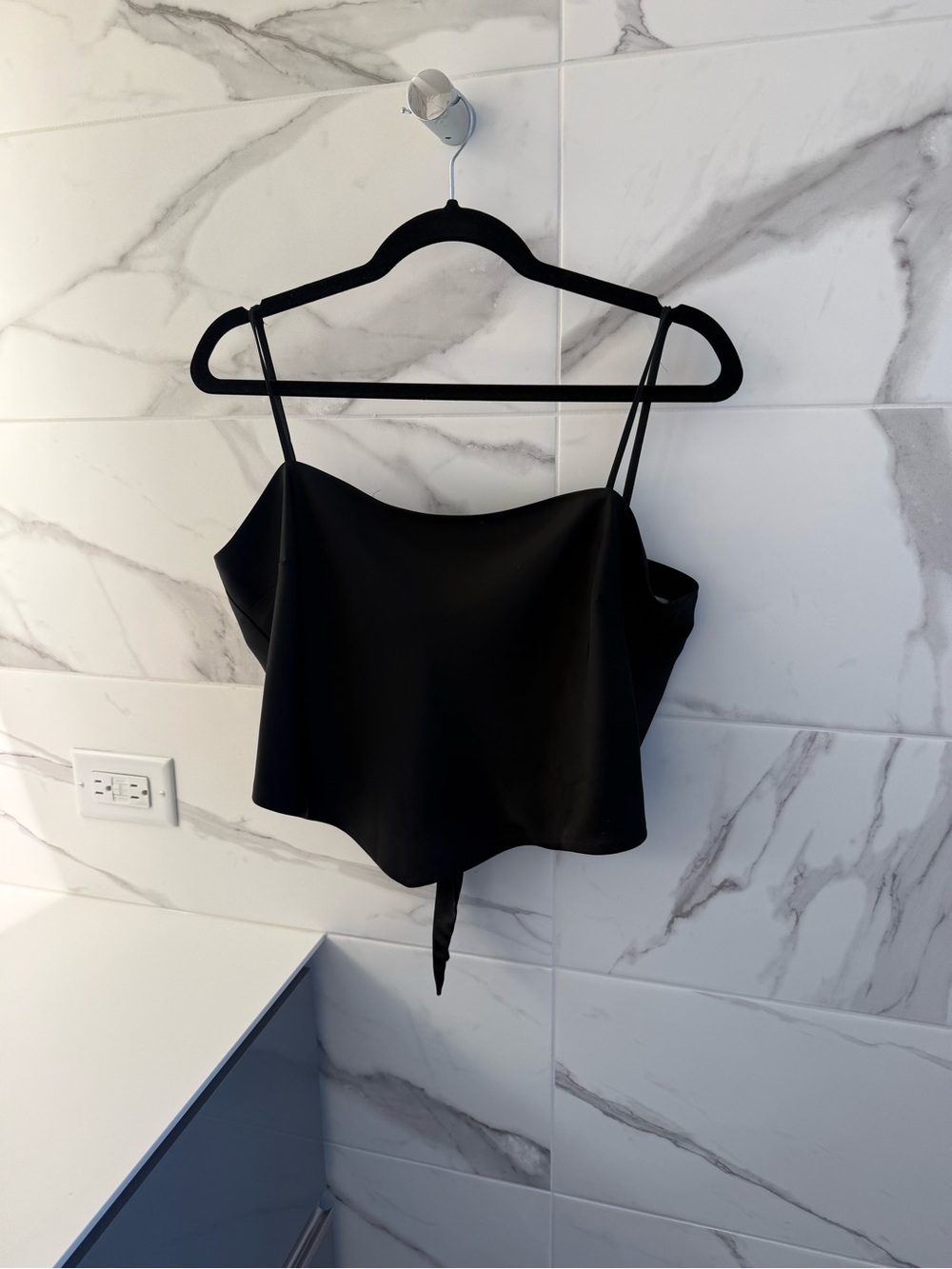 Sunday Best Black Spaghetti-Strap Cropped Camisole